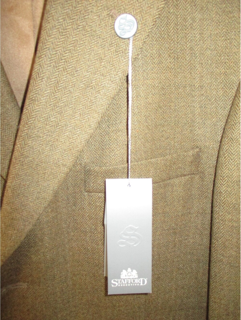 Stafford Lambswool Cashmere Herringbone Suit Jacket Blazer 42L *FLAW*